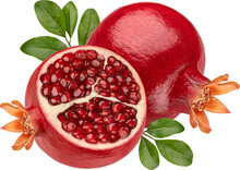 Pomegranate Fruit With Leaves Isolated