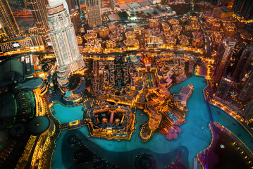 Canvas Print -  Dubai city at night, view with lit up skyscrapers and roads. UAE, 2022