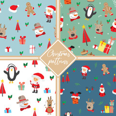 Wall Mural - New Year and Christmas seamless pattern, hand drawn doodles Seamless Pattern. Background Vector Illustration