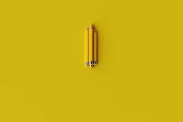 Sticker - Three yellow pencils on a yellow background. Concept of school, back to school. 3d render.