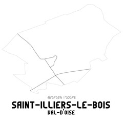 SAINT-ILLIERS-LE-BOIS Val-d'Oise. Minimalistic street map with black and white lines.