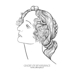 Sticker - Portrait of a woman inspired by a painting by Renaissance artist Botticelli. Outline hand drawing vector illustration.