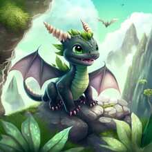Fantasy Dragon Baby From Fairy Tales.
