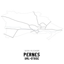PERNES Val-d'Oise. Minimalistic Street Map With Black And White Lines.