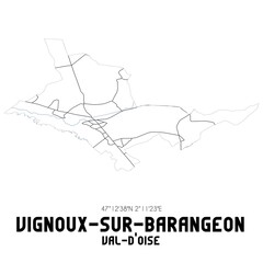 VIGNOUX-SUR-BARANGEON Val-d'Oise. Minimalistic street map with black and white lines.