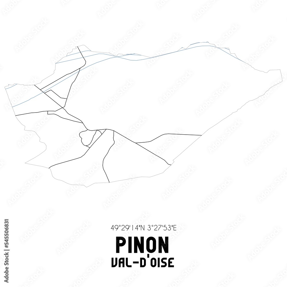 Pinones Map PINON Val-d'Oise. Minimalistic street map with black and white lines ...