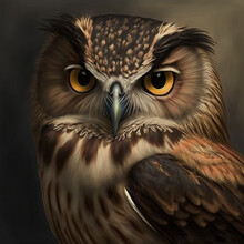 Portrait Painting Of A Great Horned Owl.