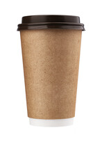 Craft Cardboard Coffee Cup With Plastic Lid, Insulated On A White Background