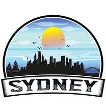 Sydney Australia Skyline Sunset Travel Souvenir Sticker Logo Badge Stamp Emblem Coat Of Arms Vector Illustration EPS