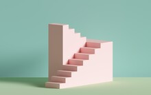 3d Render, Pink Stairs, Steps, Abstract Background In Pastel Colors, Fashion Podium, Minimal Scene, Architectural Block, Design Element