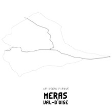 MERAS Val-d'Oise. Minimalistic Street Map With Black And White Lines.