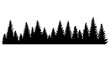 Fir trees silhouettes. Coniferous or spruce forest horizontal background pattern, black pine woods  illustration. Beautiful hand drawn coniferous panorama