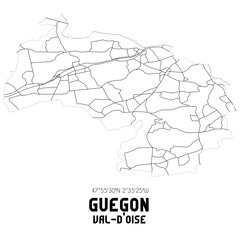  GUEGON Val-d'Oise. Minimalistic street map with black and white lines.