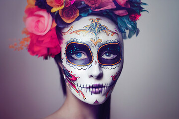 Beautiful exotic woman with colorful masquerade mask illustration