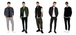 © NelaRov - Group fashion men in modern trendy outfits. Young people wearing stylish casual summer clothes. Colored flat graphic vector illustration of fashionable man isolated on white background