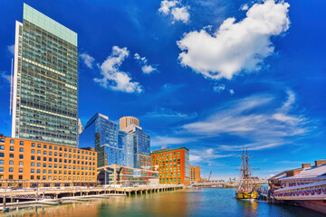 Wall Mural - View on Boston harbor at sunny day