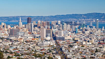 Fototapete - Panoramic cityscape of San Francisco at sunny day, San Francisco, USA