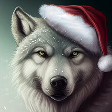 Wolf Wearing A Santa Hat