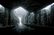 Leinwandbild Motiv Dark dungeon catacomb underground tunnel spectacular halloween passage 3D illustration