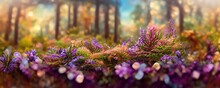 Fantasy Fabulous With Autumnal Pine Tree Forest. AI Generated Art Illustration
