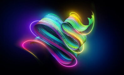 Wall Mural - 3d render, abstract neon background with glowing curvy lines, vivid artistic brushstroke. Modern creative wallpaper