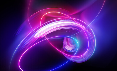 3d render, abstract neon background with glowing pink blue curvy lines, vivid spiral vortex. fantast
