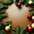 garland and christmas ornaments around gold color background