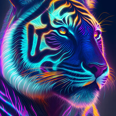  Neon bright portrait of a tiger in a hand drawn style