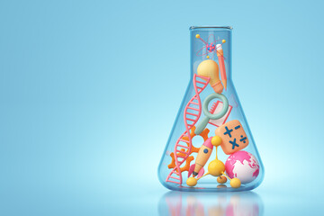 creative imagination for kid in school chemistry experiment beaker science with atom, molecule, dna 