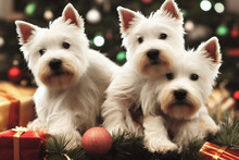 West Highland Terrier Puppies Christmas- AI Generated