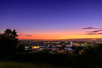 愛知県名古屋市　滝ノ水公園から見た名古屋市内と名古屋港方面の夕景