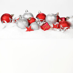 Wall Mural - Christmas balls on snow