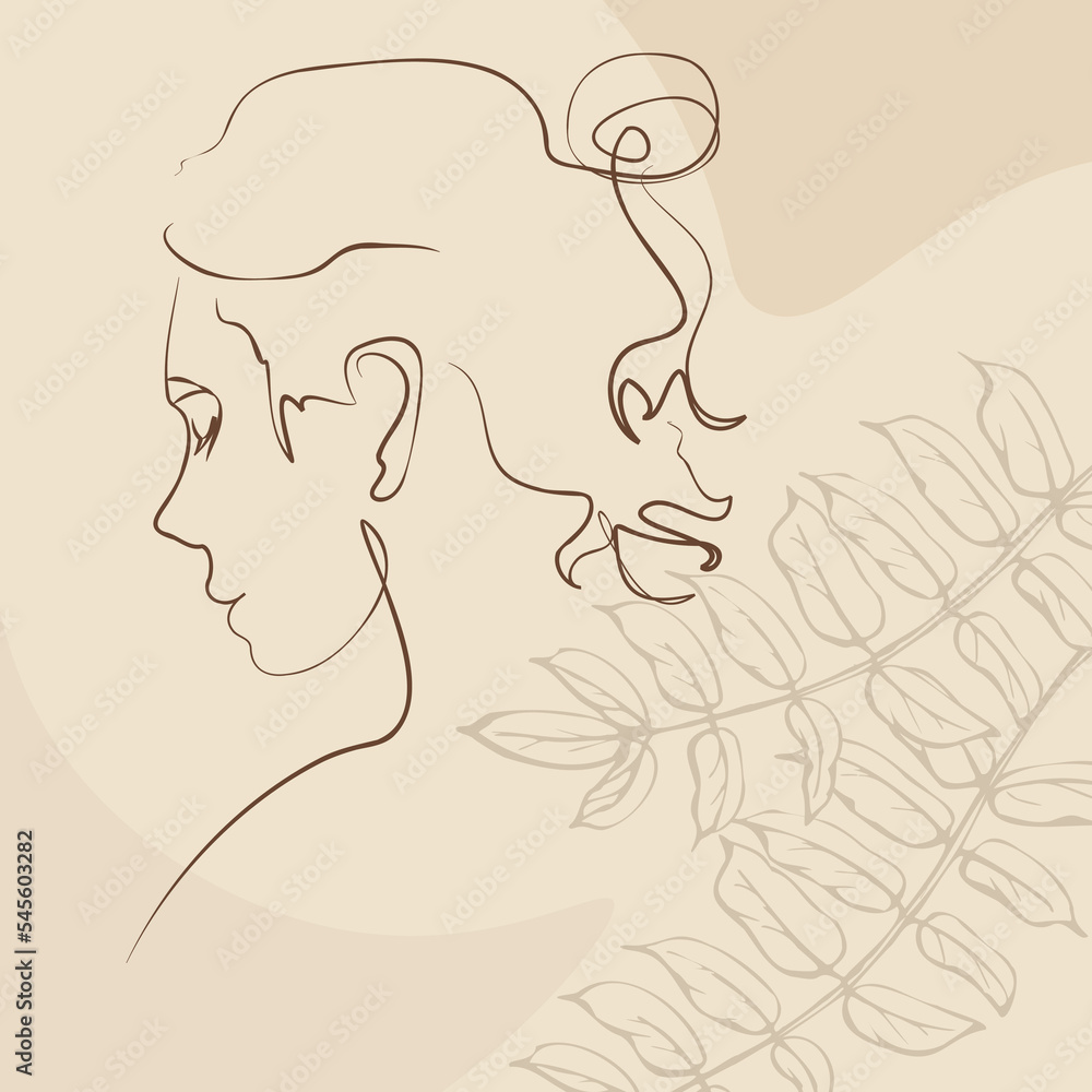 One continuous line hand drawn vector art with beautiful woman face in ...