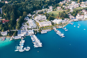 Wall Mural - Yacht marina harbour in Velden at the Lake Wörthersee in Carinthia, Austria.