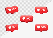 3d Heart In Speech Bubble Icon, Love Like Heart Bubbles Background, Social Media Notification Icons 100 Likes Counter, Post Reactions For Social Network, Favorite Hearts, 3d Rendering, 3d Illustration