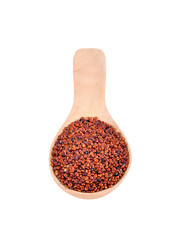 Wall Mural - red quinoa seeds in wooden spoon isolated on white background