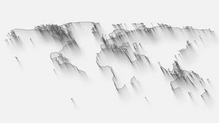 Wall Mural - 2D animation of the outline world map isolated on a white background with shadow. Flat design. Good for educational, or business films, modern explainers, or infographic