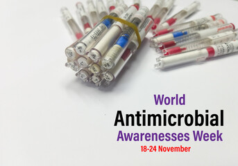 Poster - World antibiotic awareness week good for world antibiotic awareness week celebration. Antibiotic disk in microbiological laboratory. World antimicrobial week.