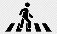 Black Crosswalk Vector Icon On Transparent Background. Pedestrian Crossing Sign. Road Zebra.