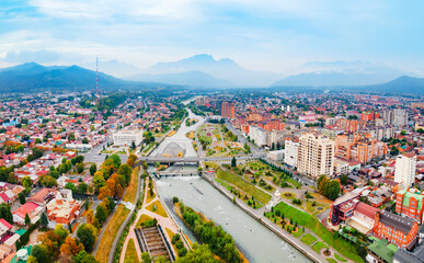 Sticker - Vladikavkaz city aerial panoramic view