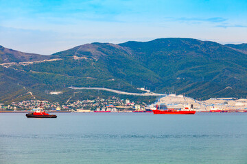 Canvas Print - Novorossiysk city aerial panoramic view