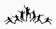 © MdJannatul - Boys and girls playing badminton silhouettes isolated on paper textured white backgrounds. Friends sport fun. Badminton players in action.