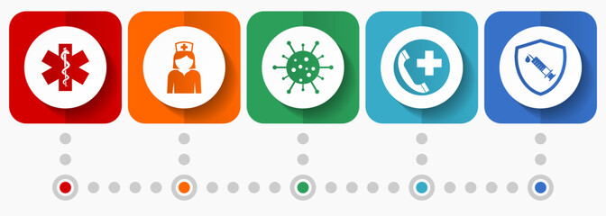Fototapete - Medicine vector icon set, healthcare infographic template, hospital concept buttons collection