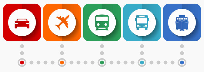 Poster - Transport vector icon set, travel concept infographic template, vehicles buttons collection