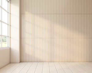 Wall Mural - Japandi style empty room decorated with wood wall and wood floor. 3d rendering 