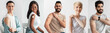 © Prostock-studio - Collage of happy diverse vaccinated people with band-aids on arms