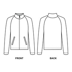 Jersey zipper technical drawing vector. Template for the design of a sports jacket with a zipper and pockets.