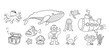 Kids drawing vector Illustration hand drawn Deep ocean diver with set of marine things and sea animals in doodle style