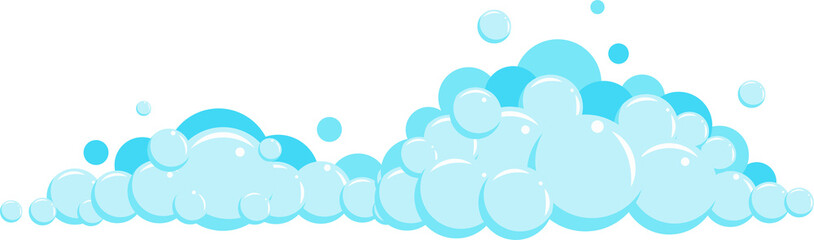 Wall Mural - Cartoon soap foam with bubbles. Light blue suds of bath, shampoo, shaving, mousse. 