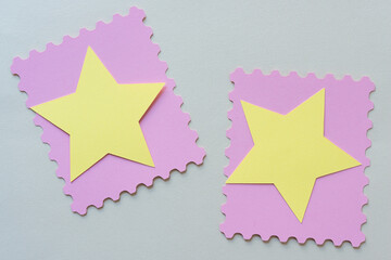 Sticker - yellow paper stars on pink frame with fancy borders